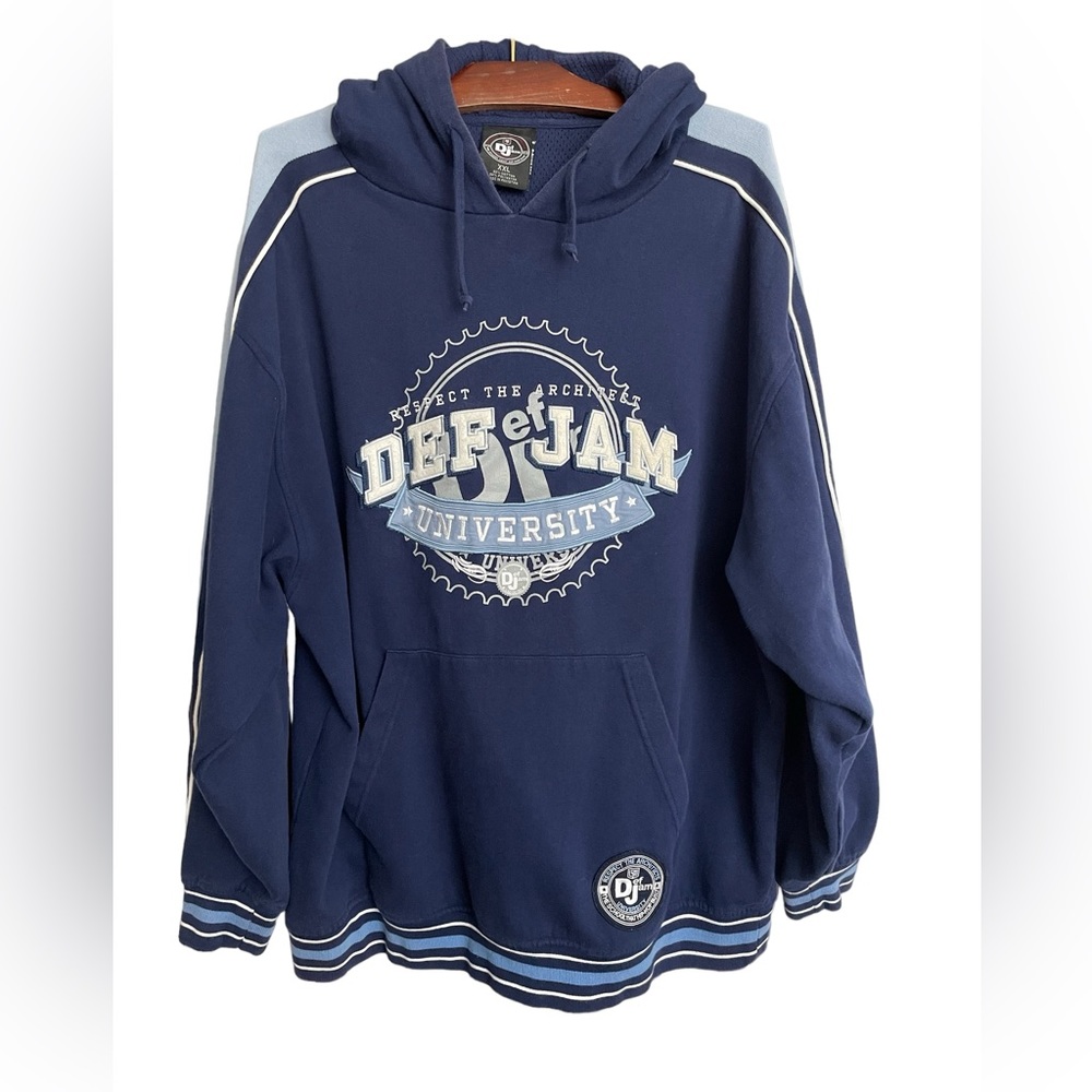 Vintage 90s Def Jam University Hoodie Size XXL Hip Hop Blue Hooded Sweatshirt